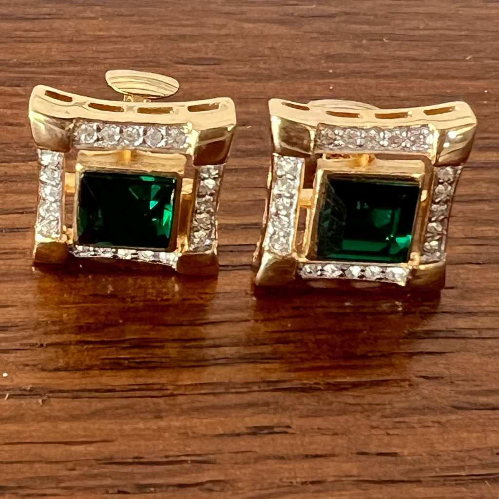 Piscitelli Faux Emerald And Diamond Square Clip On Earrings